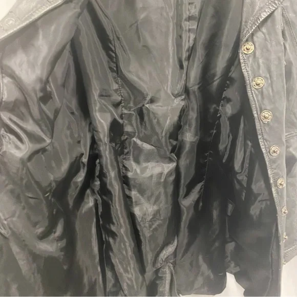 Dick & Jayne Charcoal Gray/Black Genuine Leather Belted Trench Coat - Picture 6 of 11